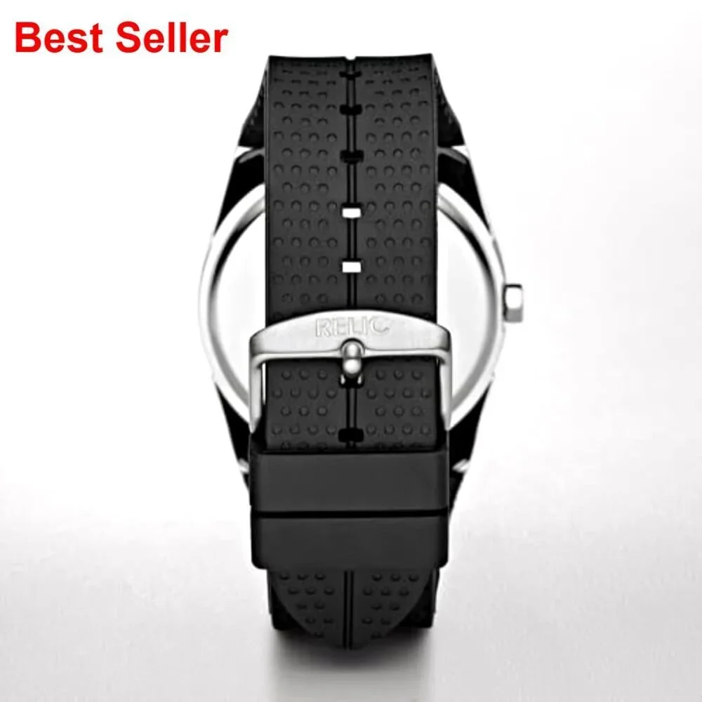 Stainless Steel and Black Silicone Band Watch with Glow In The Dark